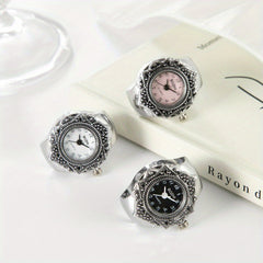 Mini Ring Watch Classic Retro Octagonal Pattern Watch