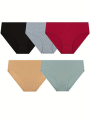 5 Pack Plus Size Solid High Rise Panties Women's Plus Basic Comfort Panties