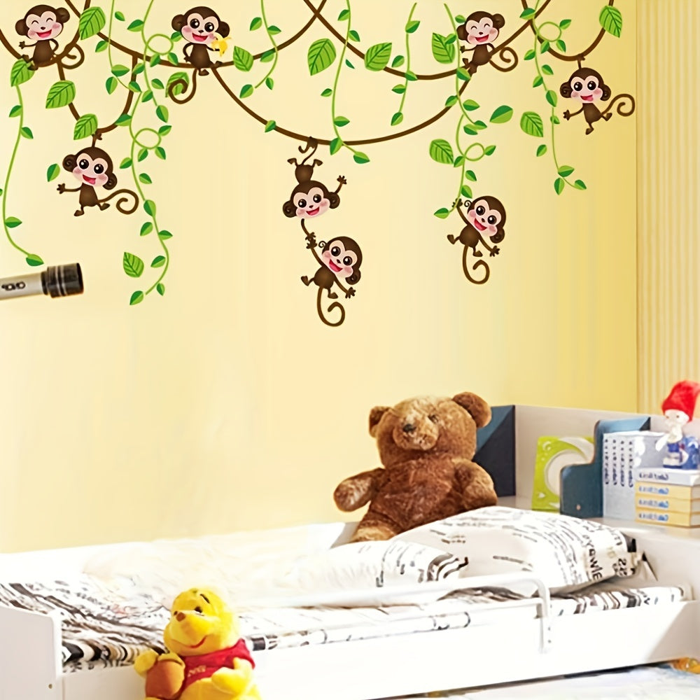 Monkey Climbing Trees Waterproof Door Paste PVC Cartoon Wall Stickers