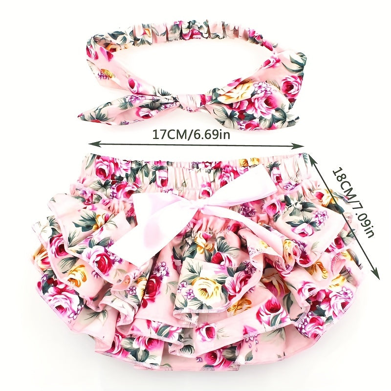 2pcs Baby Flower Pattern Shorts With Headband Set