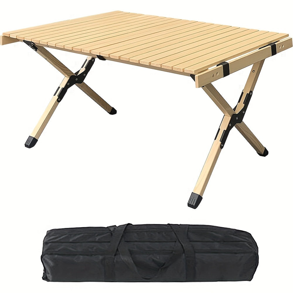 Portable Folding Wood Table Widened Solid Wood Tabletop for Camping BBQ Picnic