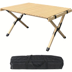 Portable Folding Wood Table Widened Solid Wood Tabletop for Camping BBQ Picnic