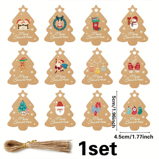50pcs Christmas Cartoon Hanging Tags, Gingerbread Man Snowman Paper Ornaments