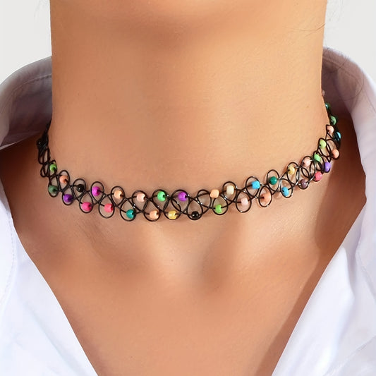Colorful Rice Beads Elastic Necklace Choker Personality Neck Chain