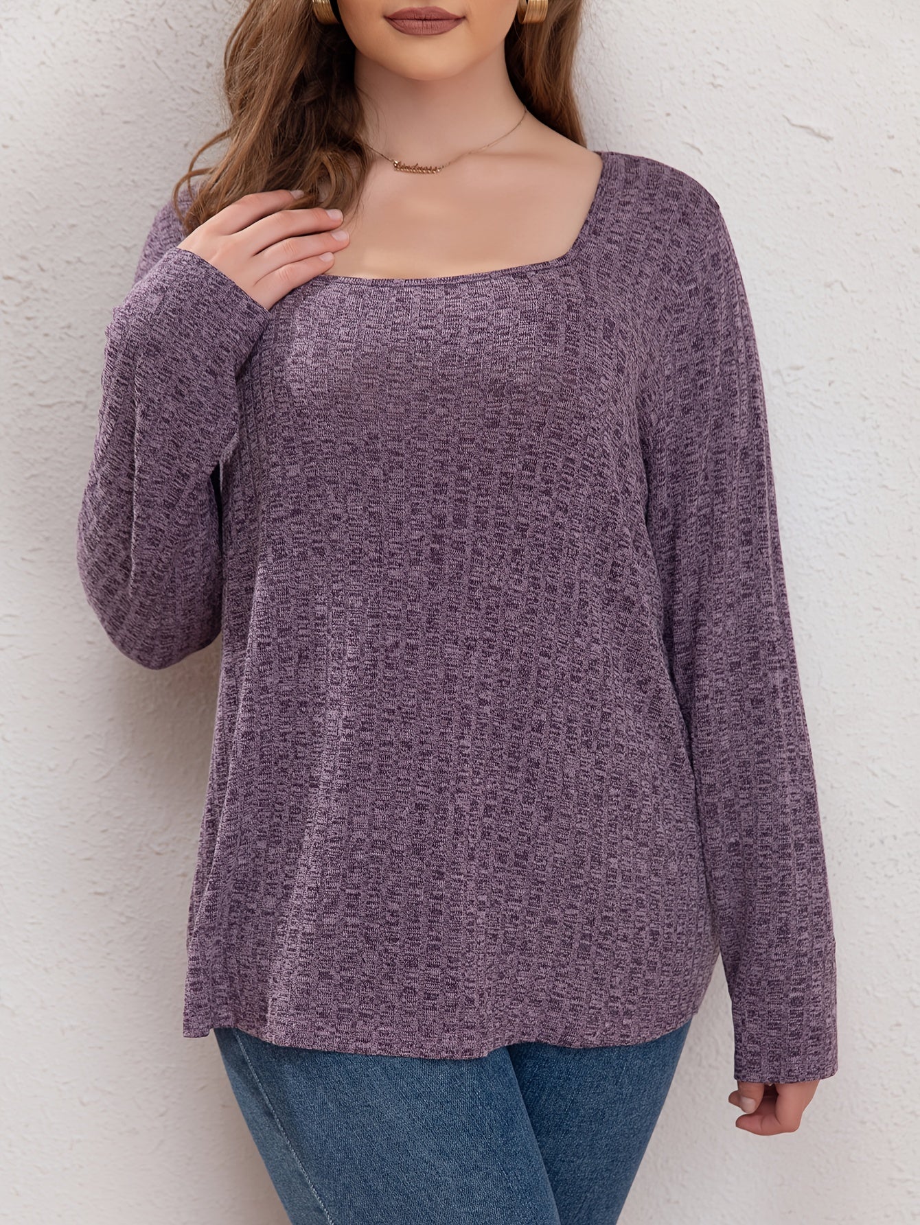  Solid Textured Long Sleeve Sweater