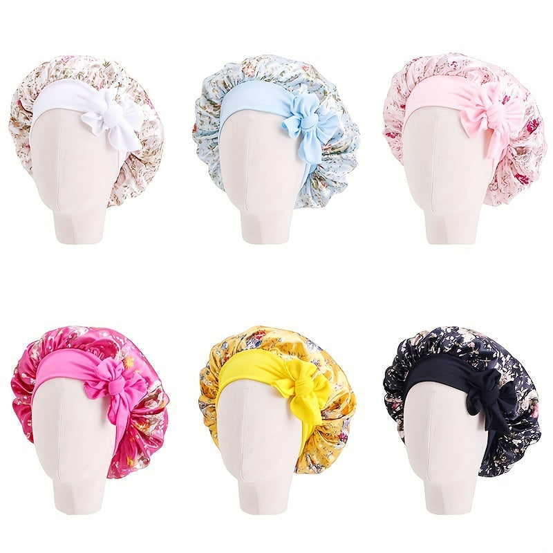 Kids Satin Sleep Bonnet Hat Bow Adjustable Night Sleep Cap