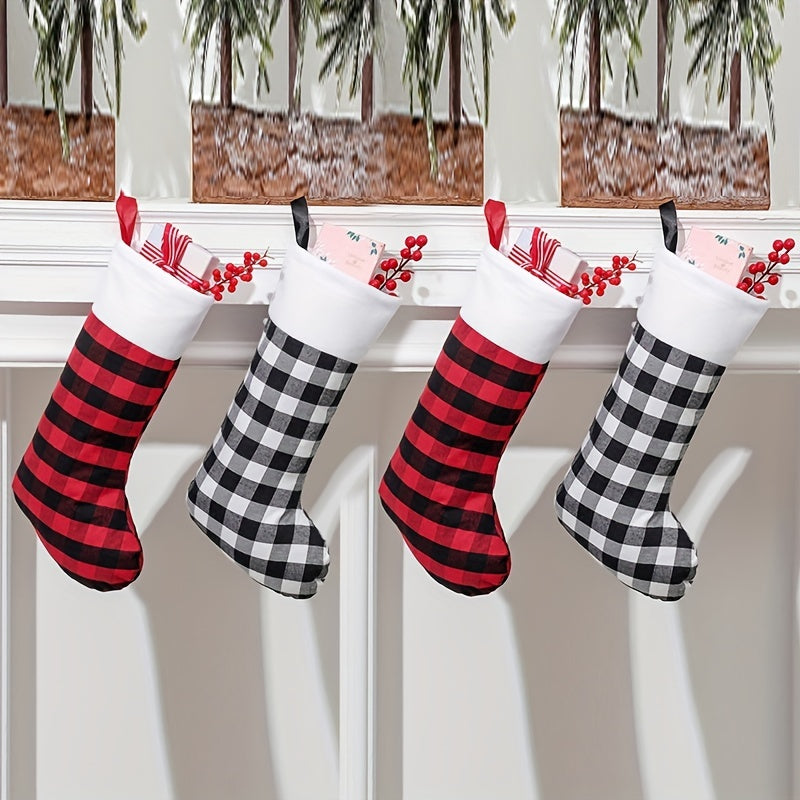 Checkered Velvet Christmas Stocking Gift Bag