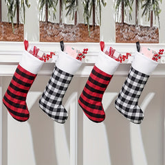 Checkered Velvet Christmas Stocking Gift Bag