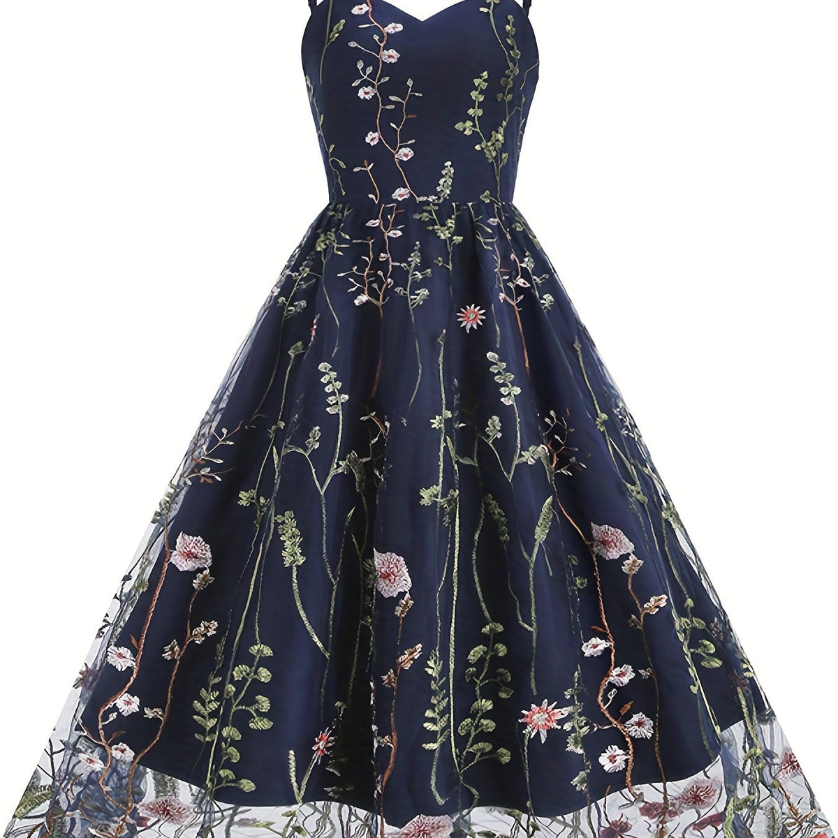  Floral Embroidered Sweetheart Neck Party Cami Dress