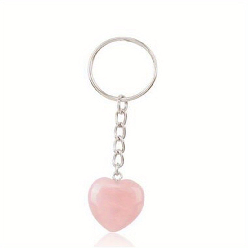 Heart Natural Stone Keychain Jewelry Key Ring Purse Bag Charm