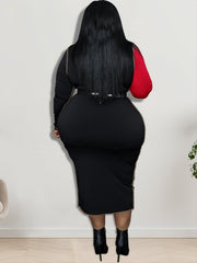 Colorblock Leopard Print Long Sleeve Cami Dress Plus Size Women's Dress