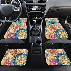4pcs Colorful Floral Car Floor Mats Water Absorbent Non-slip Stain Resistant