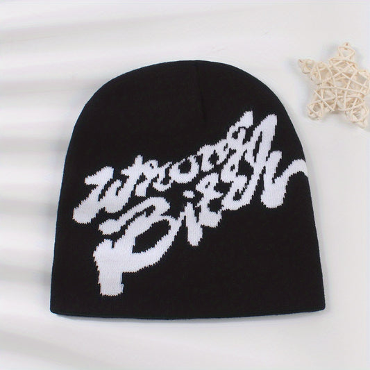 Hip Hop Unisex Beanie Classic Letter Jacquard Elastic Skull Cap Y2K Knit Hats