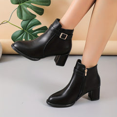 Women's Block Heeled Short Boots Side Zipper Ankle Boots