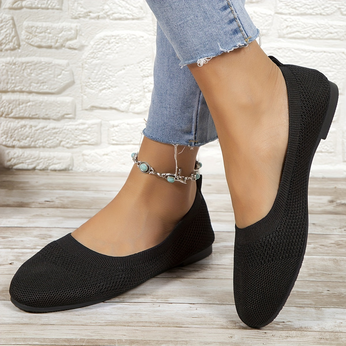 Women's Knitted Flat Shoes Soft Sole Slip On Casual Walking Flats