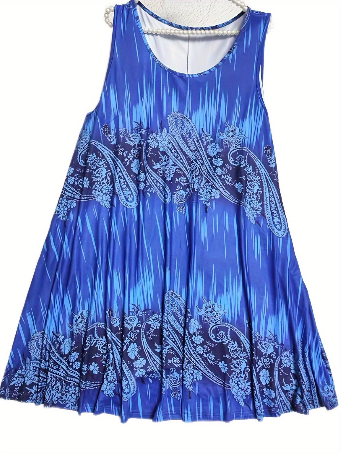  Boho Dress Women's Plus Paisley Print Short Sleeve Slim Fit Tank Dress
