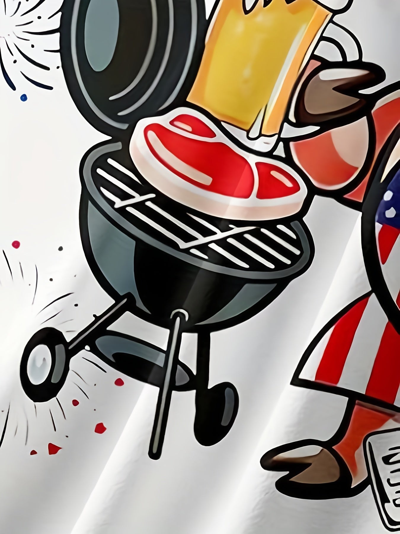 Funny Cartoon Pig Men's Short Sleeve Shirt with American Flag Print