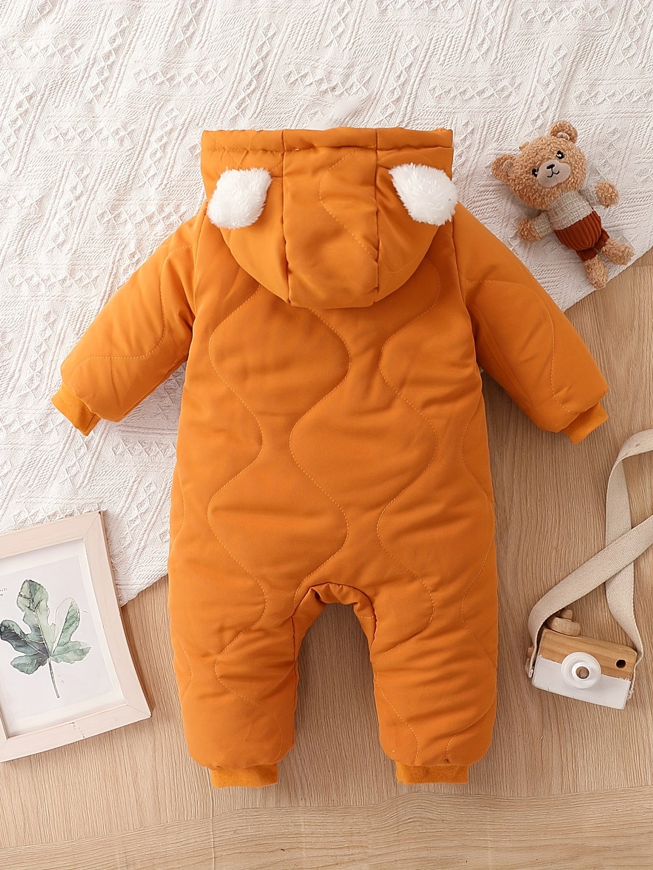Infant Hooded Thick Romper Long Sleeve Zipper Thermal Jumpsuit
