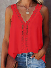 Lace Stitching V-Neck Tank Top for Summer