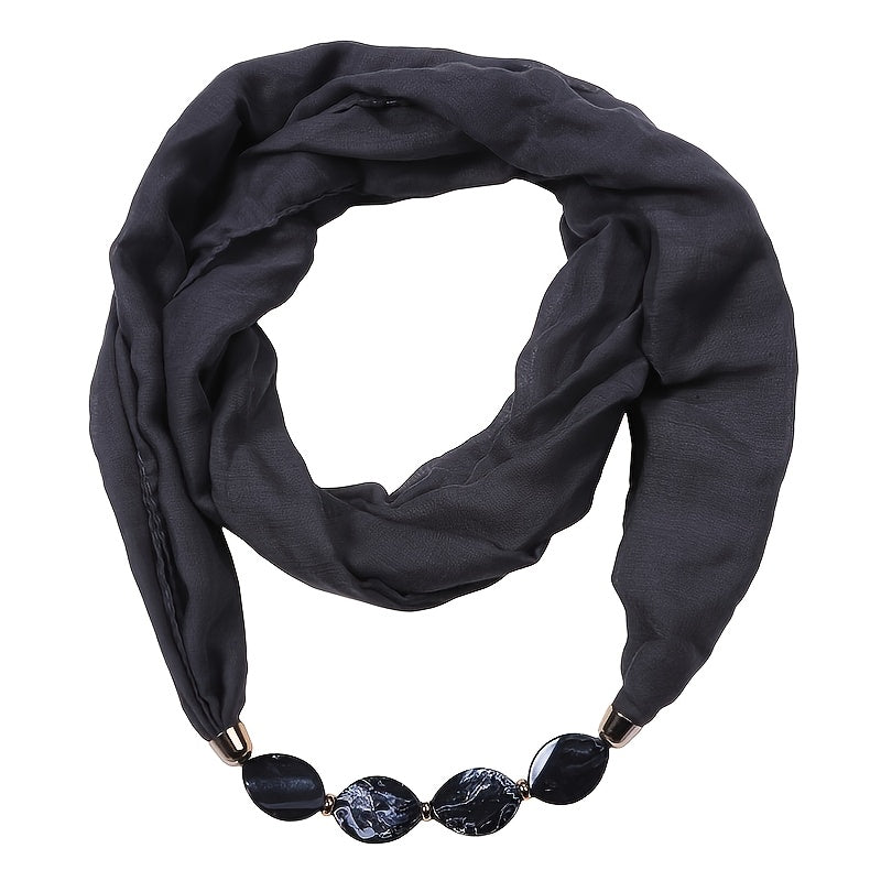 Soft Cotton Linen Scarf Necklace Pendant Solid Bead Scarf