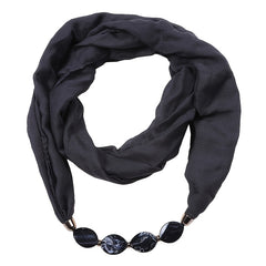 Soft Cotton Linen Scarf Necklace Pendant Solid Bead Scarf