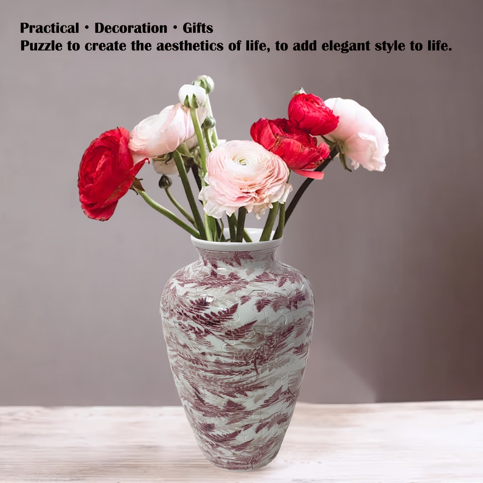 3D Puzzle Vase Feather Pattern 120 Pieces Floral Decor
