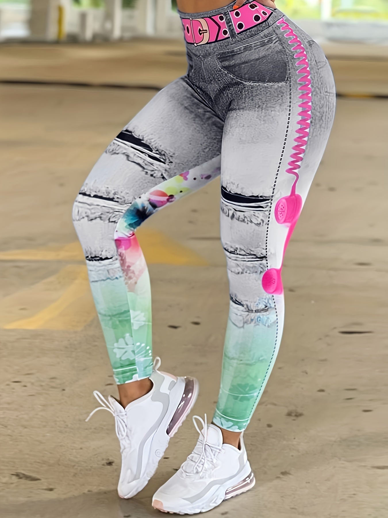  Casual Leggings Women's Plus Denim & Print Stretchy Skinny Leggings