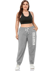 Mama Letter Print Drawstring Sweatpants Plus Size