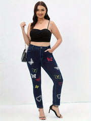  Butterfly Print High Rise Skinny Jeans