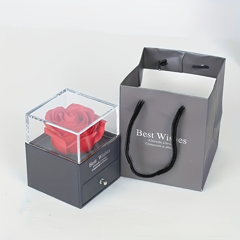 Red Heart Pendant Necklace with Red Rose Romantic Jewelry for Women