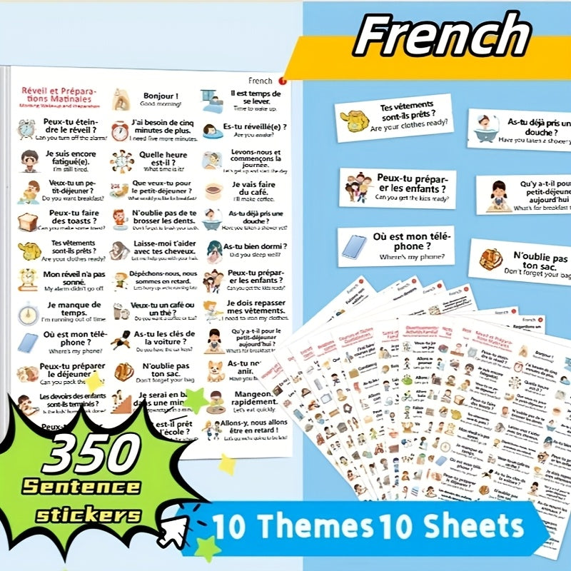 French Phrase Sticker Set 10 Sheets - Practical Conversations