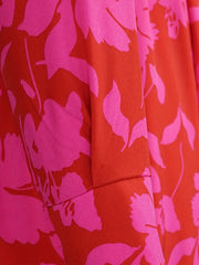  Floral Print Button Up Long Sleeve A-line Dress With Belt