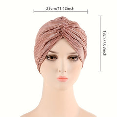 Pleated Striped Turban Cap Solid Head Wrap Classic Head Scarf