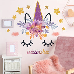 Unicorn Eyelashes Golden Stars Wall Sticker Backdrop Living Room Decor