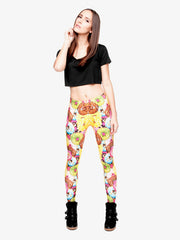 Colorful Donuts Print Skinny Leggings High Waist Stretchy Long Length