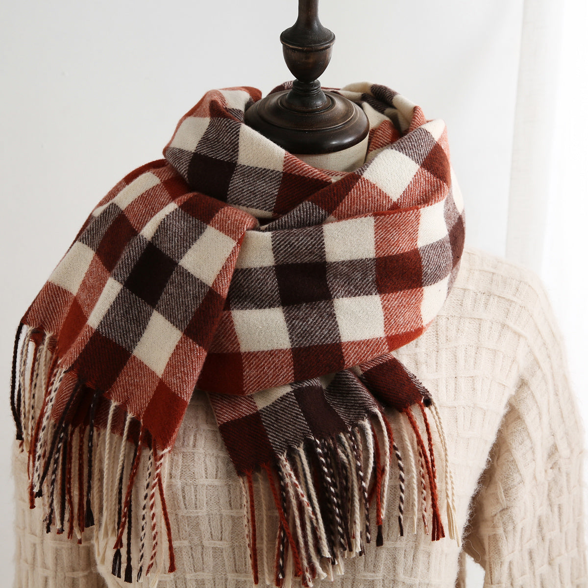 Winter Cashmere Plaid Thick Scarf Shawl