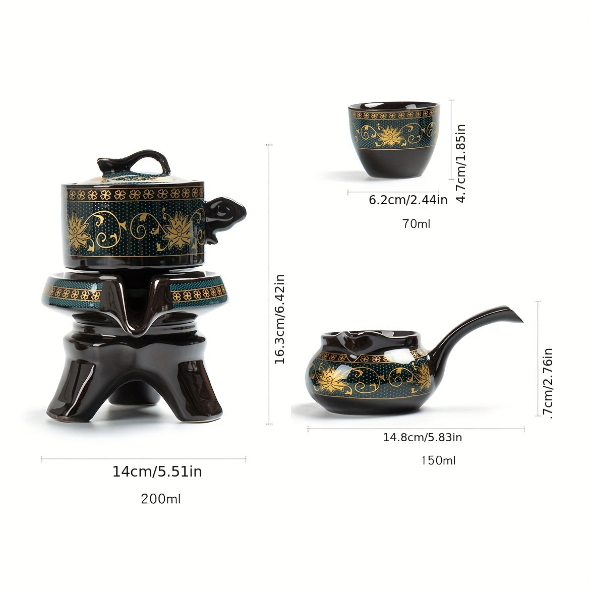 Retro Ceramic Tea Set with Stone Mill and Graphite Fortune Turn