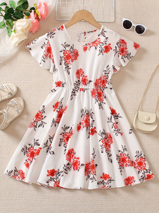 Girl's Ruffle Sleeve A Line Swing Flared Skater Party Dress
