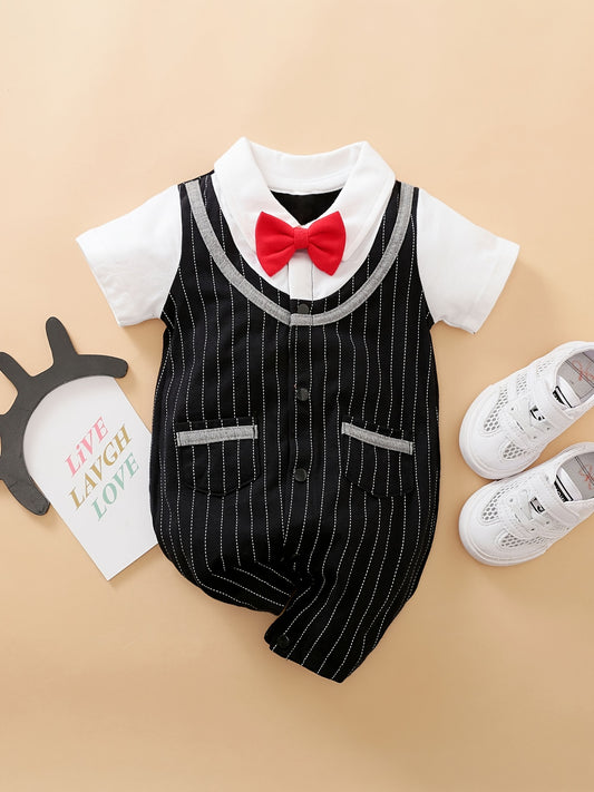 Baby Boys Casual Short Sleeve Bowtie Gentleman Romper Clothes