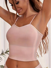 Solid Cami Crop Top V Neck Slim Fit Sleeveless Top