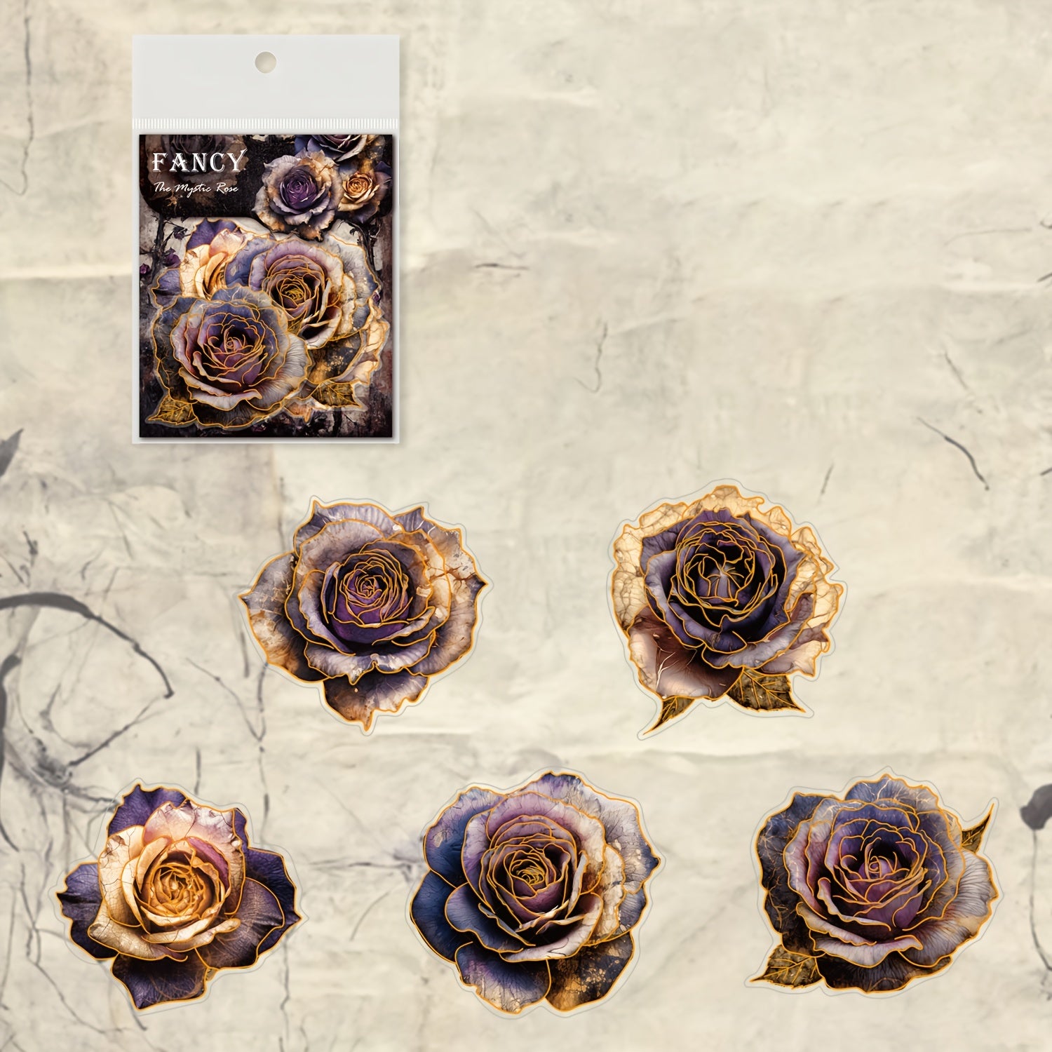 10Sheets Mysterious Rose Retro Floral Bronzing Journal Sticker