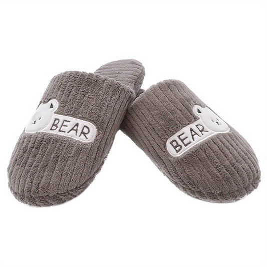 Men's Bear Slippers Soft Plush Cozy Anti-Skid Indoor Shoes