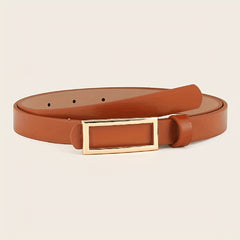 Rectangular Buckle Thin Belt Solid PU Leather Vintage Dress Girdle