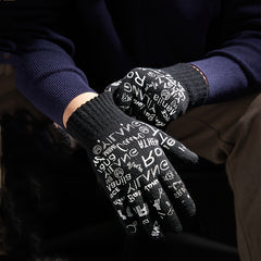 Winter Letter Printed Warm Knitted Gloves Touch Screen Thick Gloves