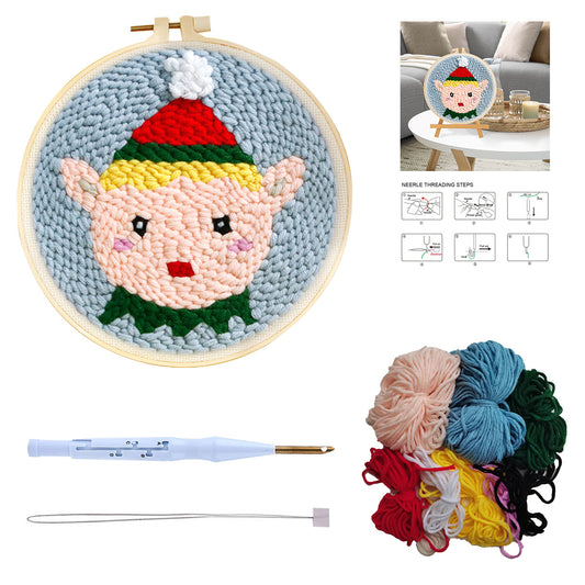 Christmas Punch Needle Embroidery Starter Kit Animal Rug 20x20cm