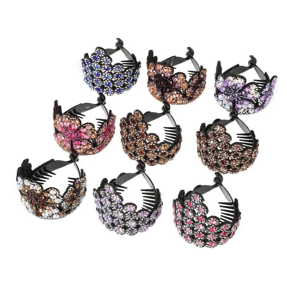 Light Rhinestone Ponytail Hair Claws Crystal Hair Bun Holder