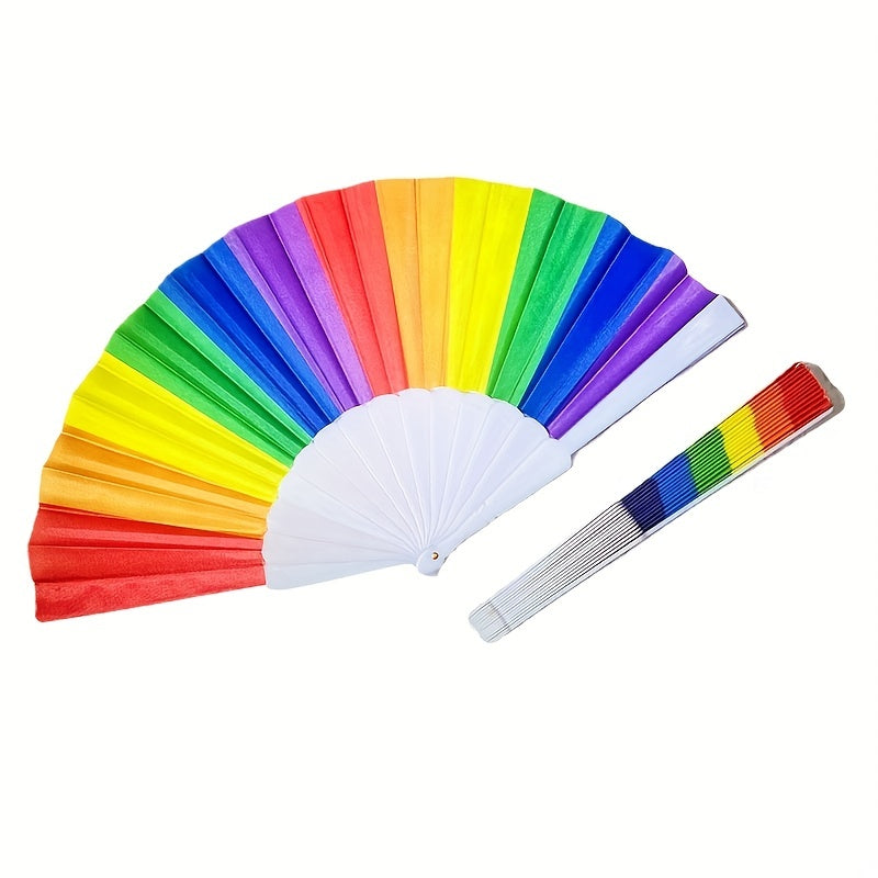Rainbow Folding Fan Plastic Fan Bone Dance Fan Shoot Tool Craft Gift Fan