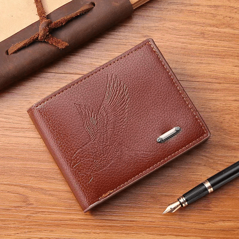 Men's PU Leather Eagle Pattern Short Wallet Card Cash Holder