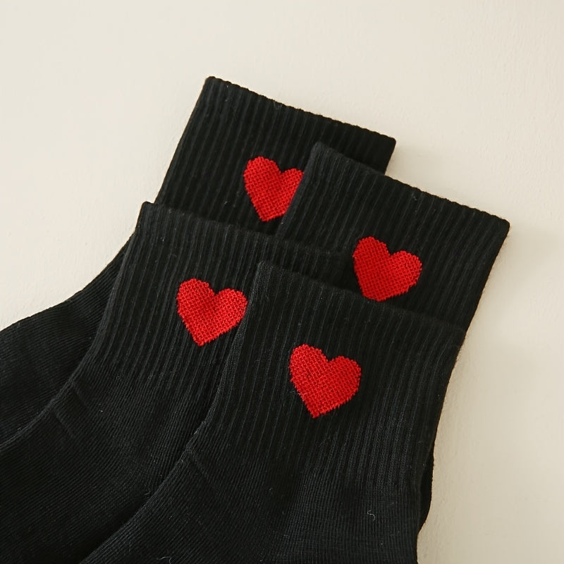 Red Heart Pattern Mid Tube Socks Women's Stockings