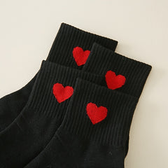 Red Heart Pattern Mid Tube Socks Women's Stockings